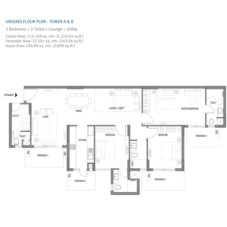 Emaar Imperial Gardens Sector 102 Gurgaon Ground Floor Plan 2000 SqFt 3BHK Lounge and Utility
