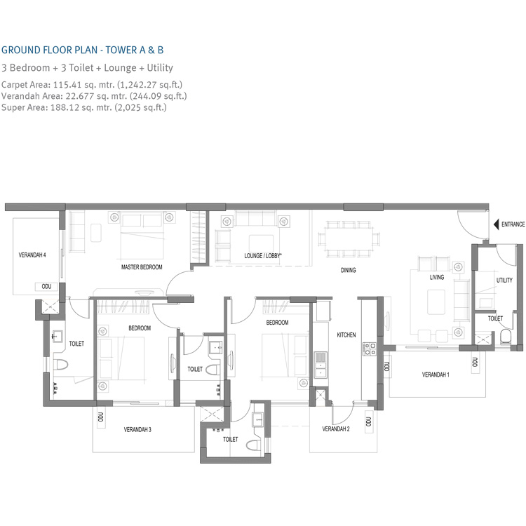 Emaar Imperial Gardens Sector 102 Gurgaon Ground Floor Plan 2000 SqFt 3BHK Lounge and Utility