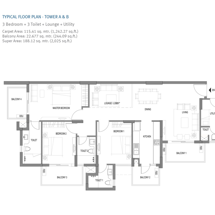 Emaar Imperial Gardens Sector 102 Gurgaon Ground Floor Plan 2000 SqFt 3BHK Lounge and Utility